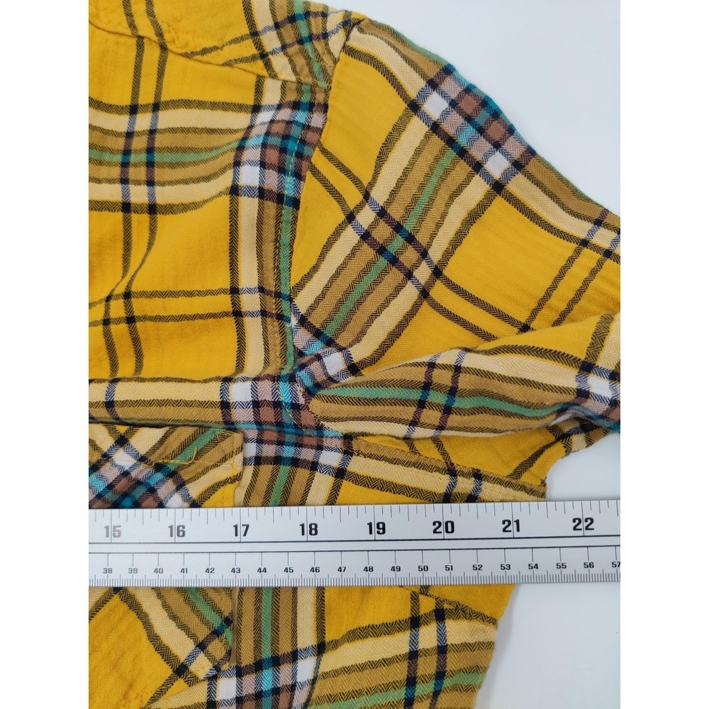 Merona Shirt Womens Size XXL Yellow ButtonUp Plaid Long Sleeve Chest Pockets - Picture 9 of 11